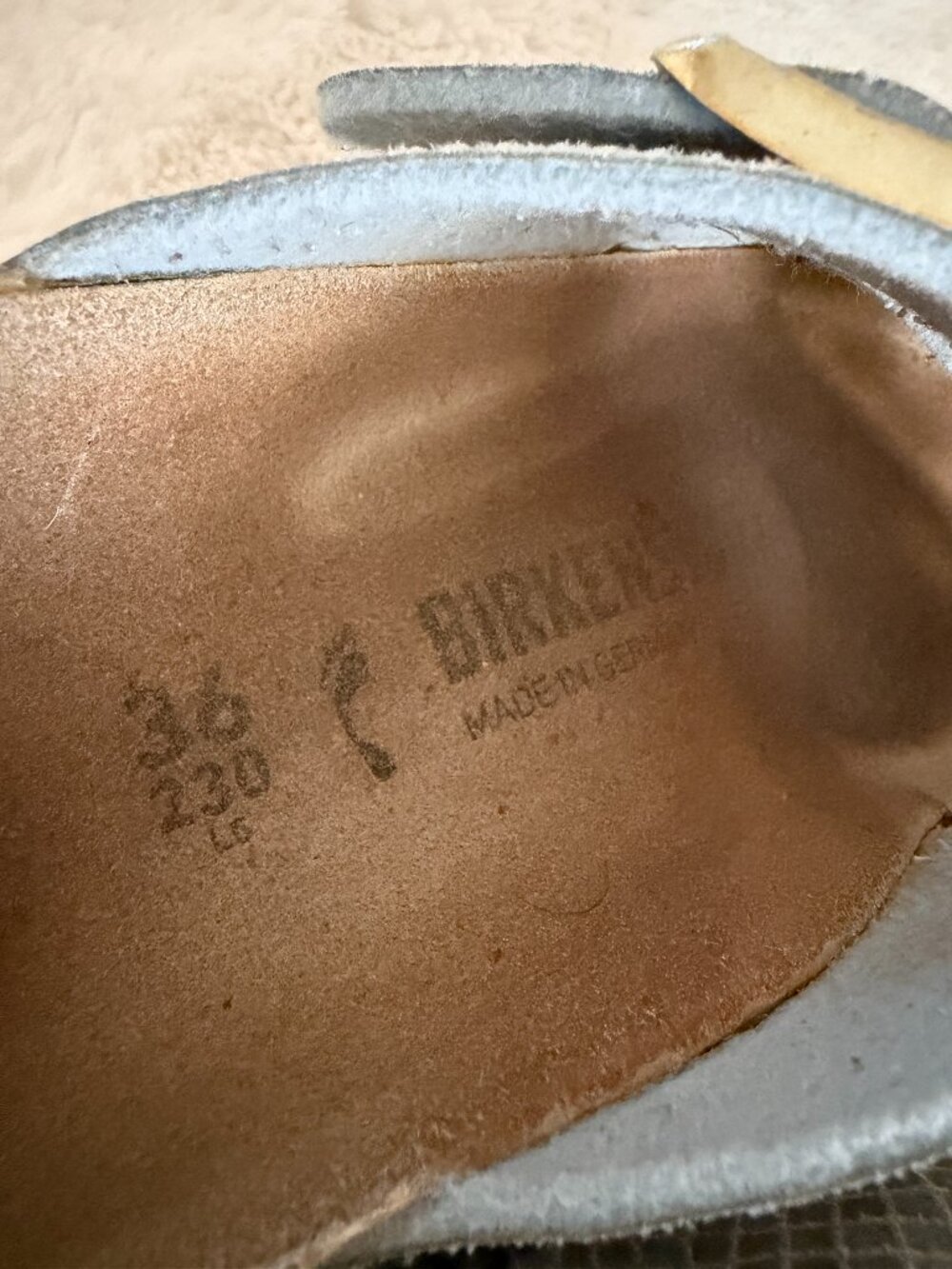 Birkenstock Arizona Shiny Python Two-Strap Dusty Blue Slide Sandal Size: EU36 - Picture 9 of 16